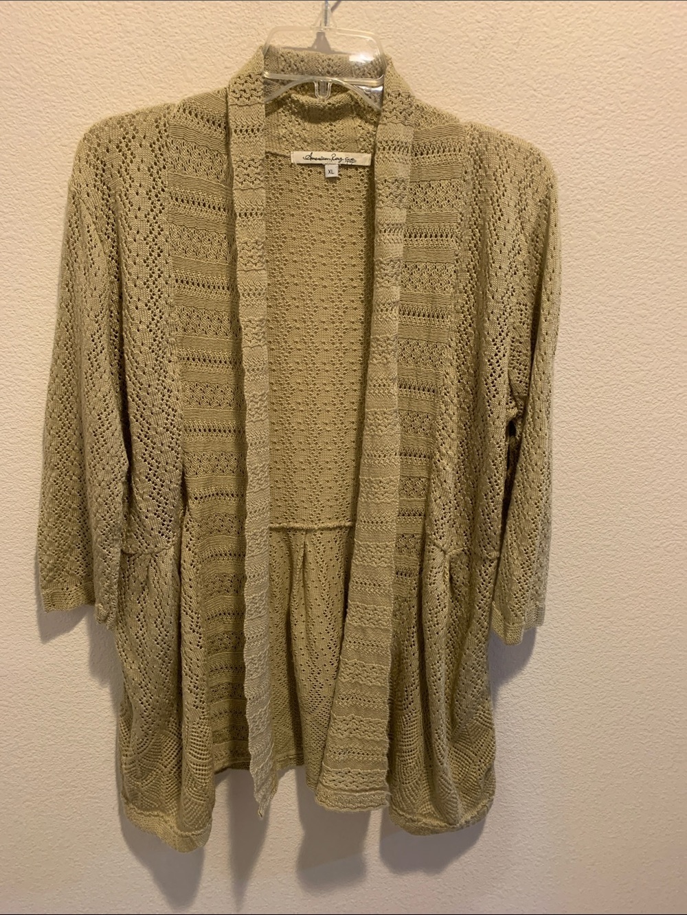 American Rag Open Front Knit (crochet-style)Women's Cardigan Empire Waist Tan XL